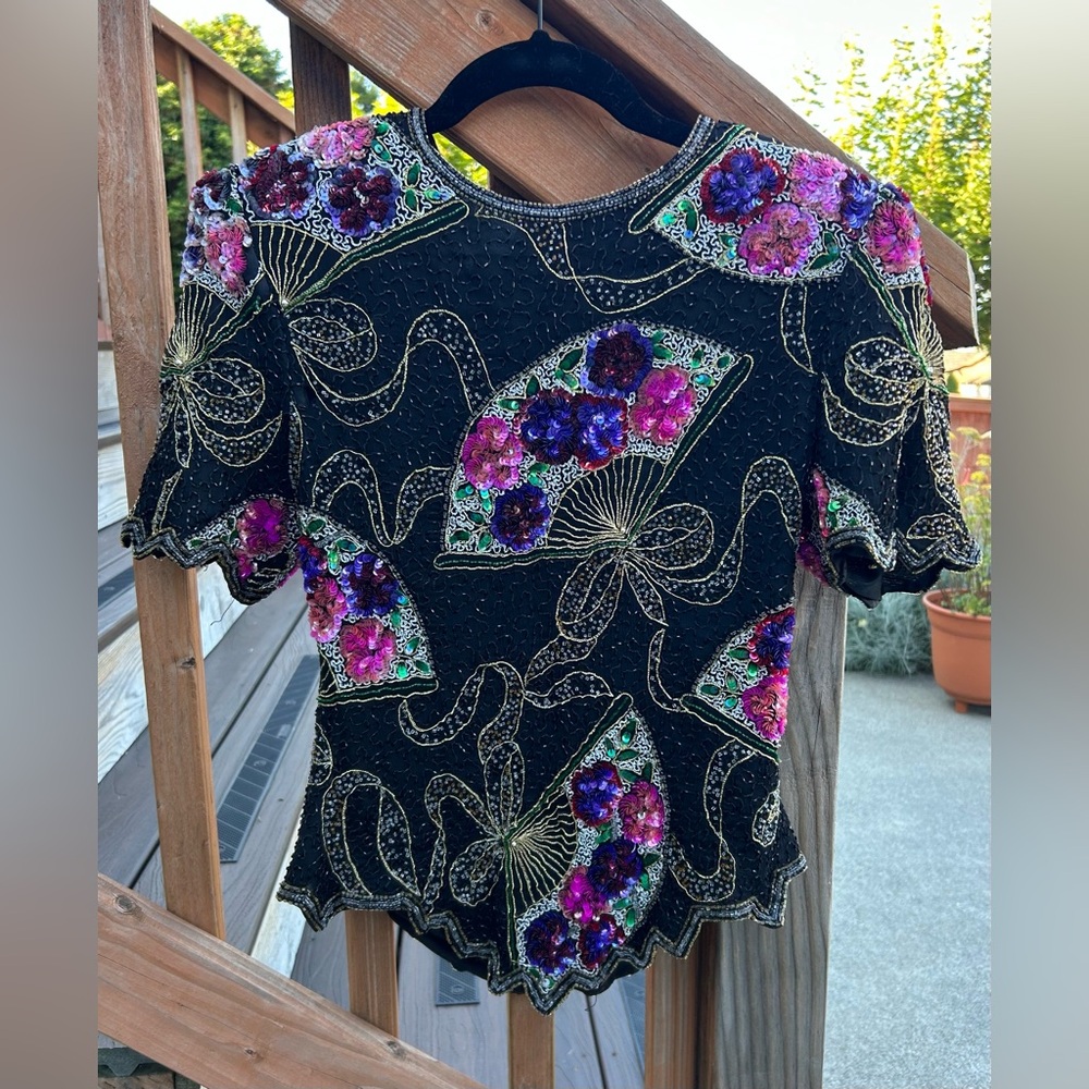 Laurence Kazar Black and Gold Silk Top